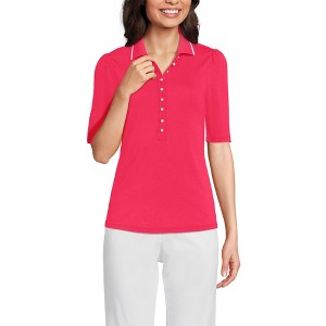 Lands' End Women's Elbow Sleeve Lightweight Jersey Embellished Polo - 1 of 3