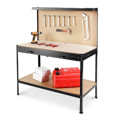61" Heavy Duty Workbench With Drawers, Storage Shelf And Peg Board, 300Lbs Weight Capacity Garage Work Bench For Shop Woodworking Home Office