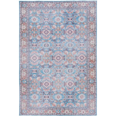 Serapi Rust and Blue Viscose Rectangular Area Rug, 4' x 6'