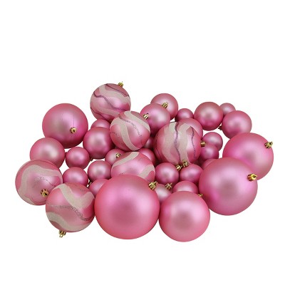 Northlight 39ct Pink Shatterproof 2-Finish Christmas Ball Ornaments 4" (100mm)