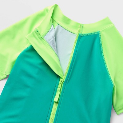 Cat & Jack Kids' Adaptive Short Sleeve One Piece Rash Guard - Cat & Jack™ Turquoise Blue/Lime Green XL — фото 2