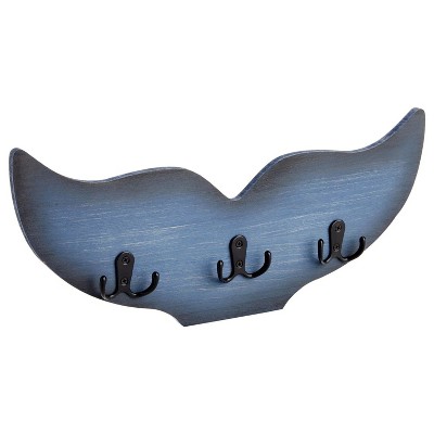 LunaLulinlk Whale Tail Wall Hook for Nursery, Nautical Ocean Wall Decor (Blue, 15.5 x 6.75 x 1 In)