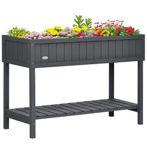 Wooden Raised Garden Bed, Elevated Planter Box Stand with 8 Slots and Open Shelf - 1 of 4