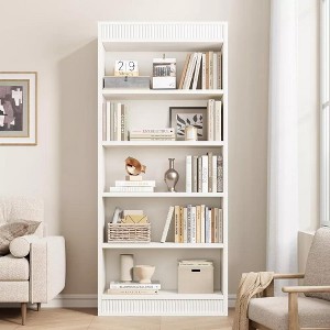 71"Tall Wooden Bookshelf,5 Tier unique fluted Wooden Book Shelf,Free Standing Farmhouse Bookcase with Open Display Storage  for living rooms,Office - 1 of 4