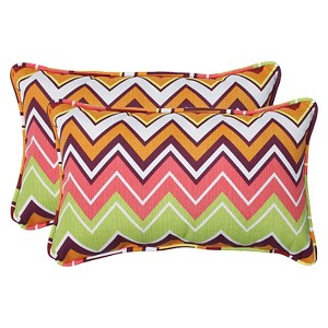 2pc Rectangular Outdoor Decorative Throw Pillow Set - Green/Pink - Pillow Perfect, Green Pink Orange