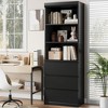 70 Inches Bookcase with Drawers - Tall Bookshelf, Farmhouse Style, Wooden Deep Bookshelves, for Living Room, Study, Kitchen, Home Office - 2 of 4