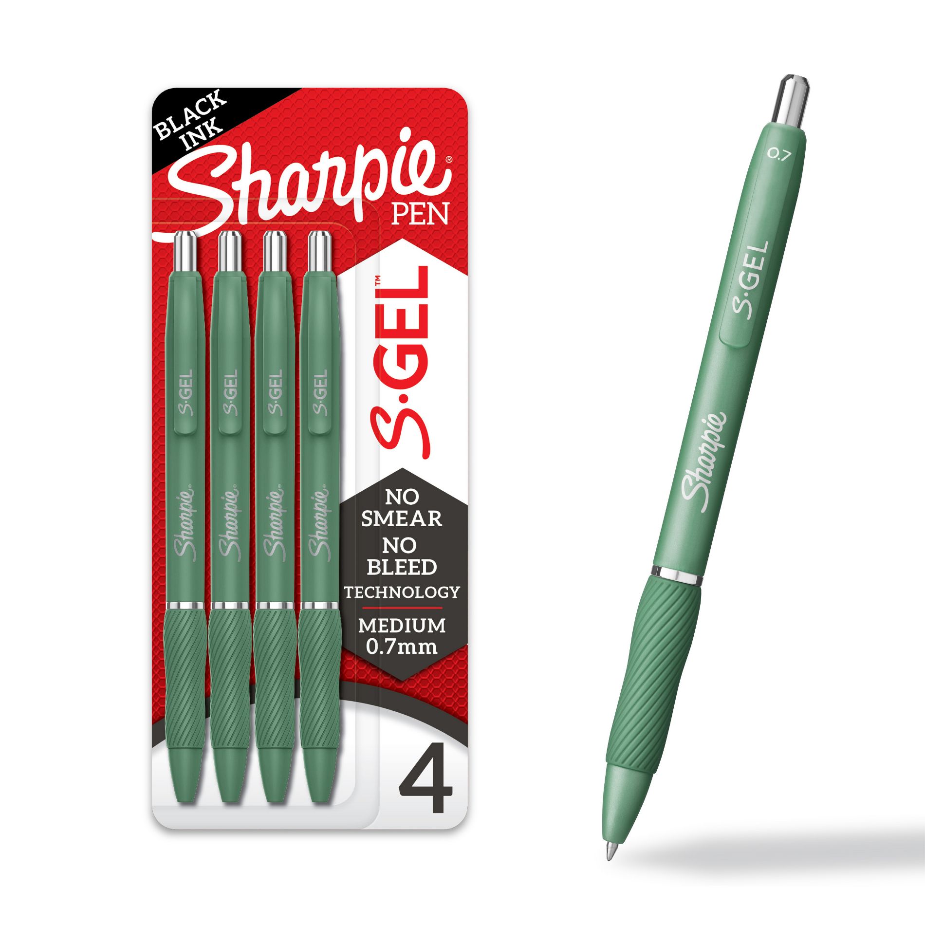 Sharpie 4pk S-Gel Pens Black Ink 0.7mm Medium Tip Green Barrel: Art Stationery & Office Supplies, 4 Count