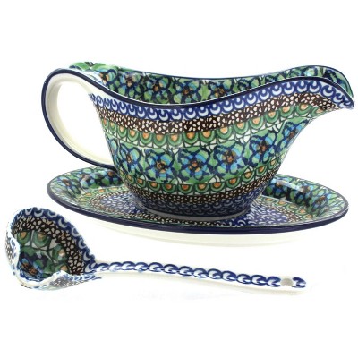 Blue Rose Polish Pottery 239-561 Ceramika Artystyczna Gravy Boat with Ladle