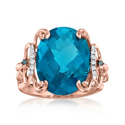 Ross-Simons 10.00 Carat London Blue Topaz Ring With Blue and White Diamond Accents in 14kt Rose Gold
