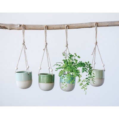 Set of 4 Stoneware Hanging Planters Blue/Green - 3R Studios
