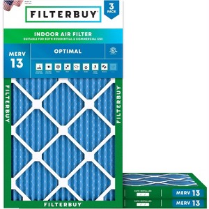 Filterbuy 20x36x1 Air Filter (3-Pack), Pleated MERV 13 Health Defense Replacement HVAC AC Furnace Filters (Actual Size: 19.75 x 35.75 x 0.75) - 1 of 4