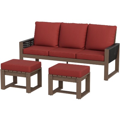 EAGLE PEAK 3 Pieces Natural Cedar Wood Outdoor Patio Furniture, Outdoor Conversation Set with Ottomans