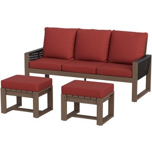 EAGLE PEAK 3 Pieces Natural Cedar Wood Outdoor Patio Furniture, Outdoor Conversation Set with Ottomans - 1 of 4
