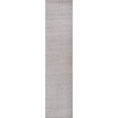 Scandi Minimalist Gray/Ivory Striped Synthetic Runner Rug 2x8