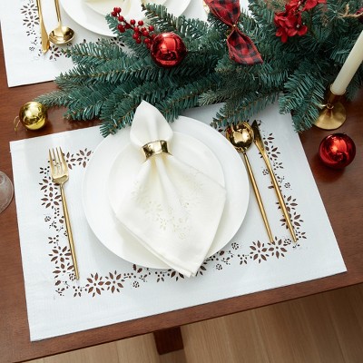 Ivory Laser-Cut Poinsettia Noel Fabric Placemats, Set of 4