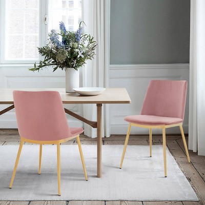 Elegant Pink Velvet and Gold Metal High-Back Dining Chairs (Set of 2)