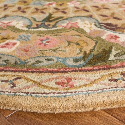 Taupe and Light Green Hand-Tufted Wool Round Rug