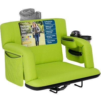 Reclining Stadium Seat for Bleachers with Back Support, Armrests, Cup Holder, Large Pockets, and Waterproof
