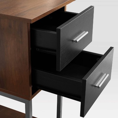 Walnut Wood L-Shaped Gaming Computer Desk with Hutch and Drawer