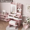 Small Vanity Desk with Mirror and  Lights, Makeup Vanity Table with 2 Drawers & Open Shelves & Stool, Dressing Table Set for Bedroom - 3 of 4