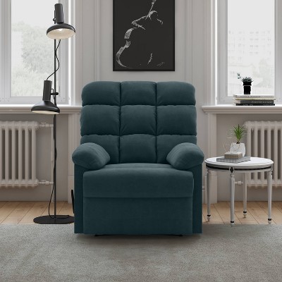 Deep Blue Microfiber Wall Hugger Recliner with Wood Frame