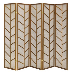 Room Divider Screen with Jute Insert Geometric Cutout Wood  71 inches High - 1 of 4