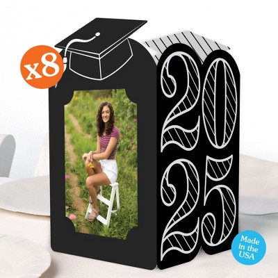 Big Dot of Happiness Black & White 2025 Graduation Photo Holder Centerpieces, 4x6 Picture Display Box, Table Decoration Centerpiece for Grad Party