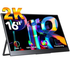 UPERFECT Ultra-Slim 16" 2.5K QHD Portable Monitor with USB-C & Mini HDMI, 350 Nits Anti-Glare IPS, Built-In 180° Stand, VESA Mountable - 1 of 4