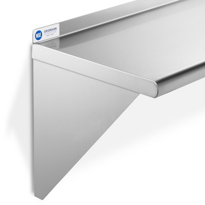 14" x 24" Silver Stainless Steel Wall-Mount Shelf with Backsplash
