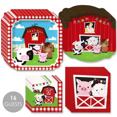 Big Dot of Happiness Farm Animals - Barnyard Baby Shower or Birthday Party Tableware Plates and Napkins - Bundle for 16