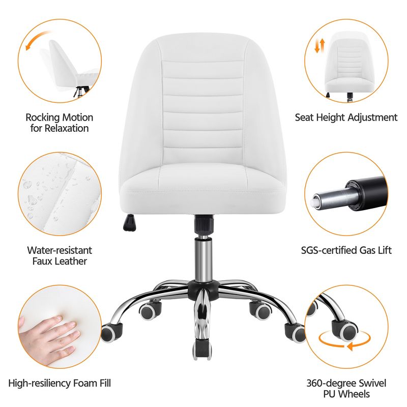 Yaheetech Faux Leather Mid Back Home Office Desk Chair with Chrome-plated Metal Base, 4 of 11