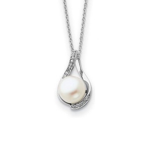 Black Bow Jewelry Embraced Forever Cultured Pearl Silver Necklace with Cubic Zirconia - 1 of 4