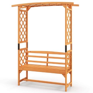 Costway 6.5 FT Tall Patio Garden Arbor with Pergola 2-Seat Bench Trellis for Climbing Plant - 1 of 4