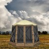10x10ft Pop Up Gazebo, 6 Sided Outdoor Canopy with Mosquito Net, Portable Instant Camping Screen Tent with Bags, Ropes, Ground Nails, Fiber Rods, - 4 of 4