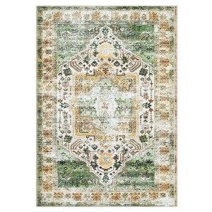 Washable Vintage Rug Non Slip Low Pile Rug Soft Throw Floor Cover Foldable Indoor Carpet for Living Room Bedroom Playroom Nursery - 1 of 4