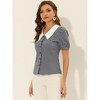 INSPIRE CHIC Women's Gingham Check Puff Sleeve Contrast Collar Button Down Shirt - 3 of 4
