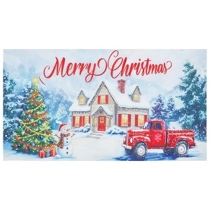 Christmas Snowman Truck Garage Door Banner, 7x16 ft Large Outdoor Decoration for Holiday, Xmas Party, Home, Church & More - 1 of 4