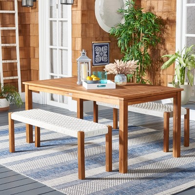 Aquina Natural and White Acacia Wood 4-Person Dining Set