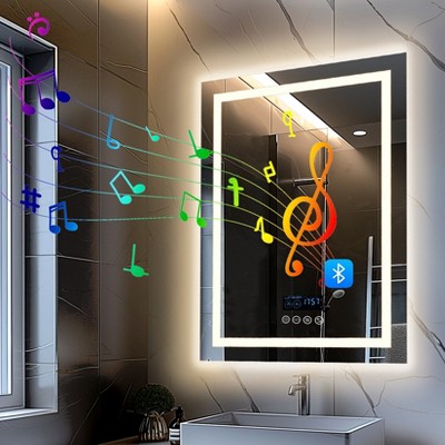 ARTLOGE Smart LED Illuminated Fog-free Rectangle Bathroom Mirror Bluetooth Speaker Digital Display