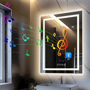 ARTLOGE Smart LED Illuminated Fog-free Rectangle Bathroom Mirror Bluetooth Speaker Digital Display - 1 of 4
