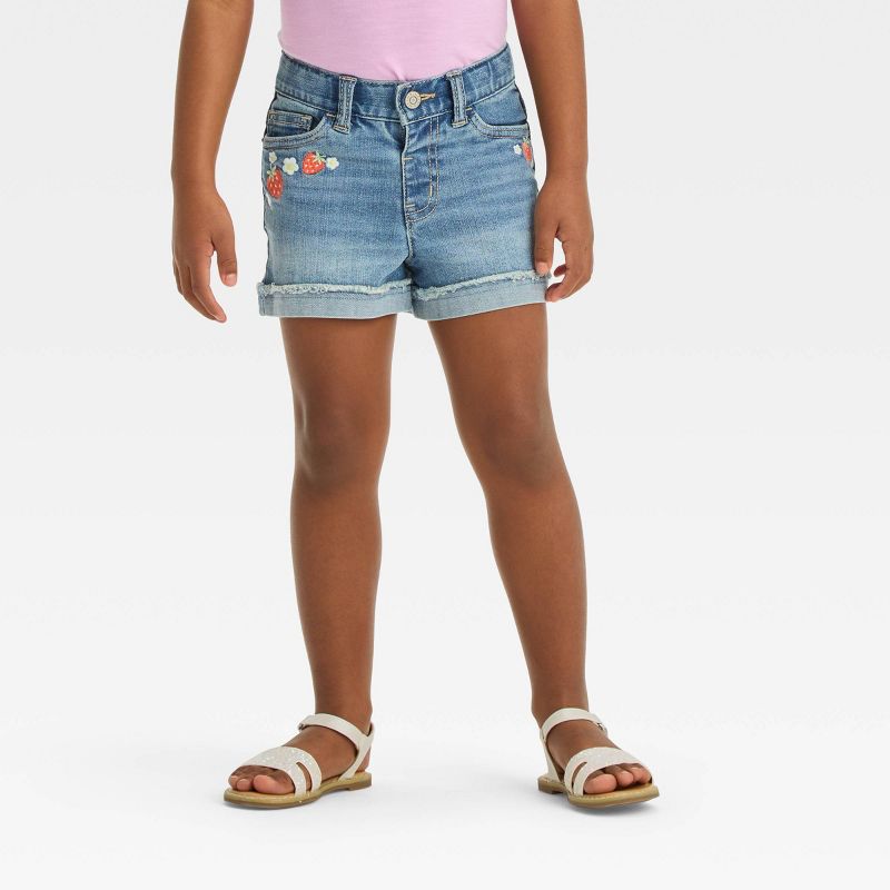 Toddler Girls' Strawberry Embroidered Jean Shorts - Cat & Jack™ Blue, 1 of 8