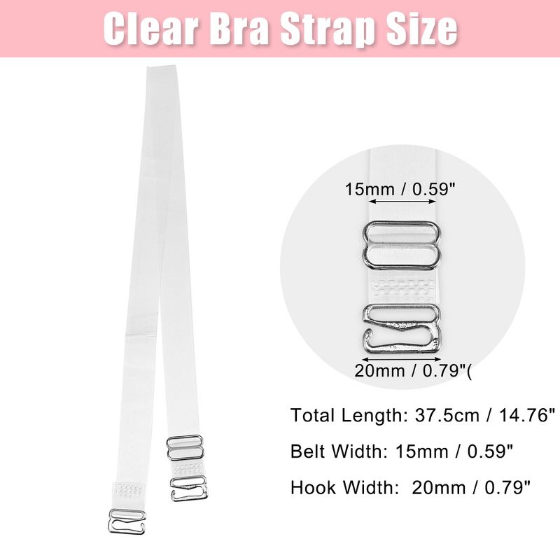 Unique Bargains ABS Non-Slip Adjustable Invisible Clear Bra Shoulder Strap with Stainless Steel Hook Transparent 3 Pair, 4 of 6