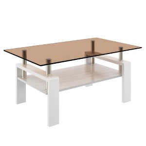 NicBex 39.2 Inch Rectangle Coffee Table with Tempered Glass Tabletop and Storage Shelf for Living Room,Bedroom,White/Brown - 1 of 4