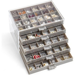5-Drawer Acrylic Earring Organizer with 120 Clear Compartments Display Stand - 1 of 4