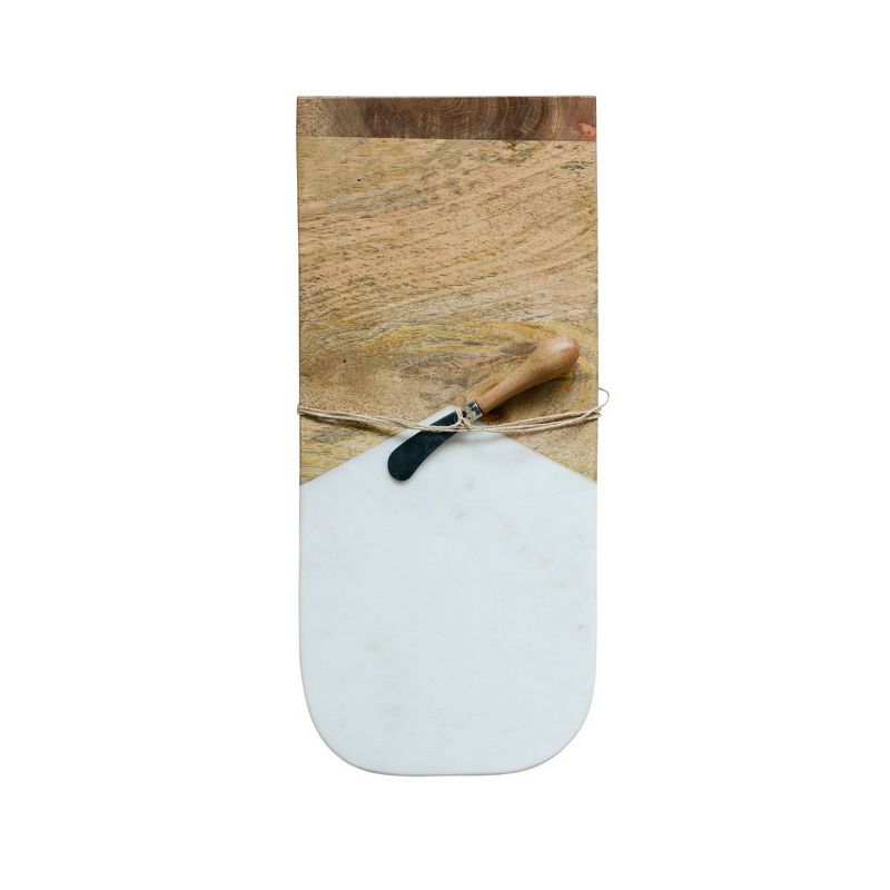 17.5&#34;x7.5&#34; Set of 2 Marble and  Mango Wood Cheese/Cutting Board with Canape Knife - Storied Home, 3 of 5