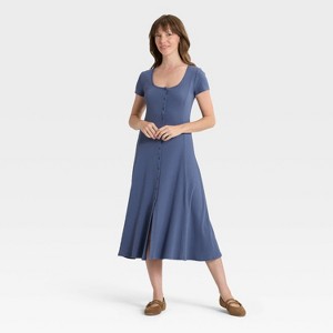 Women's Short Sleeve Knit Button-Front Midi A-Line Dress - Universal Thread™ - 1 of 3