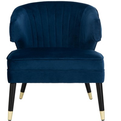 Navy Velvet Barrel Accent Chair with Gold Trim