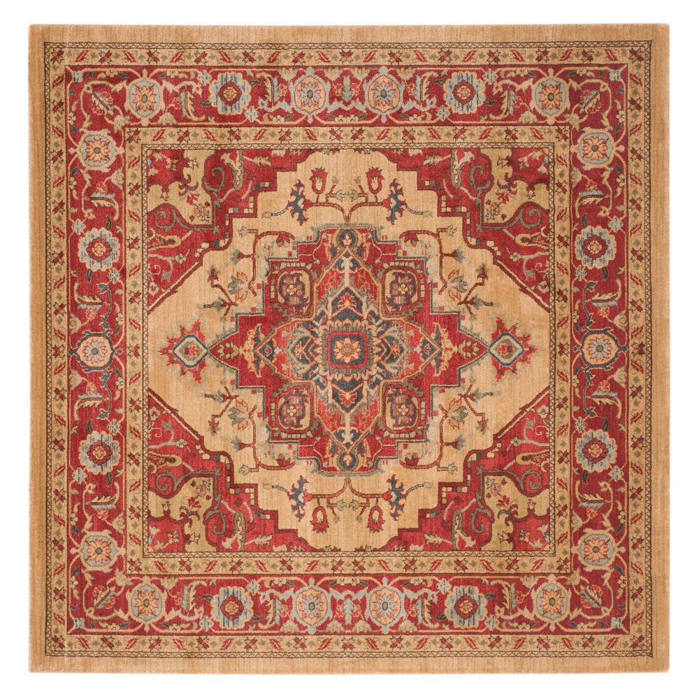 9'x9' Medallion Square Area Rug Red/Natural - Safavieh