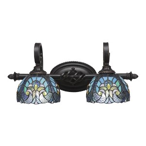 Toltec Lighting Elegante 2 - Light Vanity in  Dark Granite with 7" Turquoise Cypress Art Glass Shade - 1 of 1