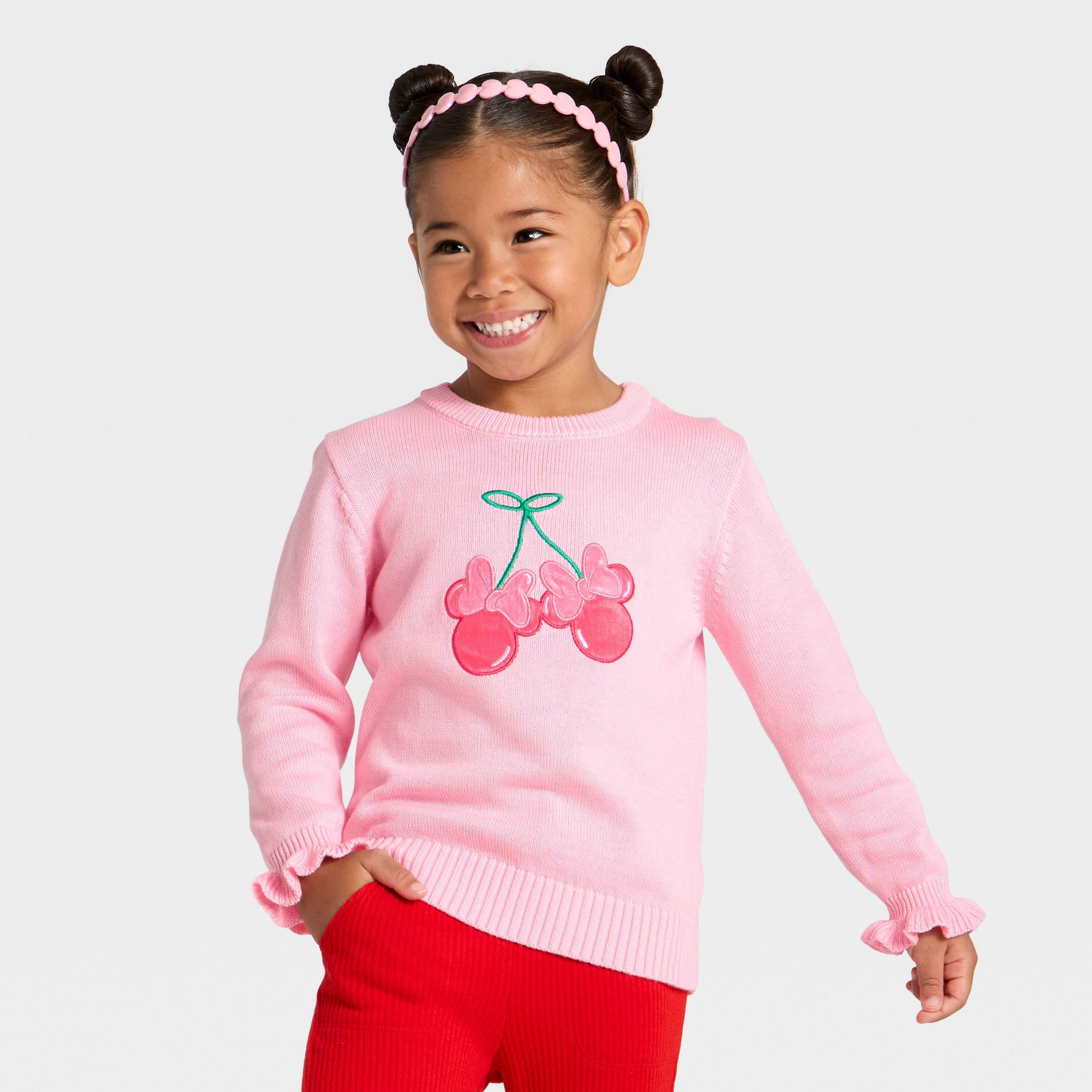 Toddler Girls' Disney Minnie Mouse Cherry Sweater - Pink